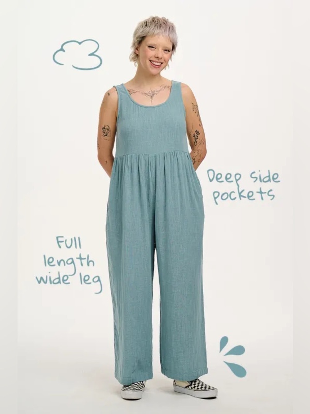 NWT Lucy & Yak Bellamy Jumpsuit Organic Cotton Blue Mist